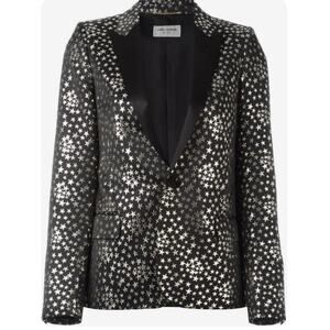 Saint Laurent Paris '16 Le Smoking Star Jacquard Jacket FR 34 US 0 Black Silver